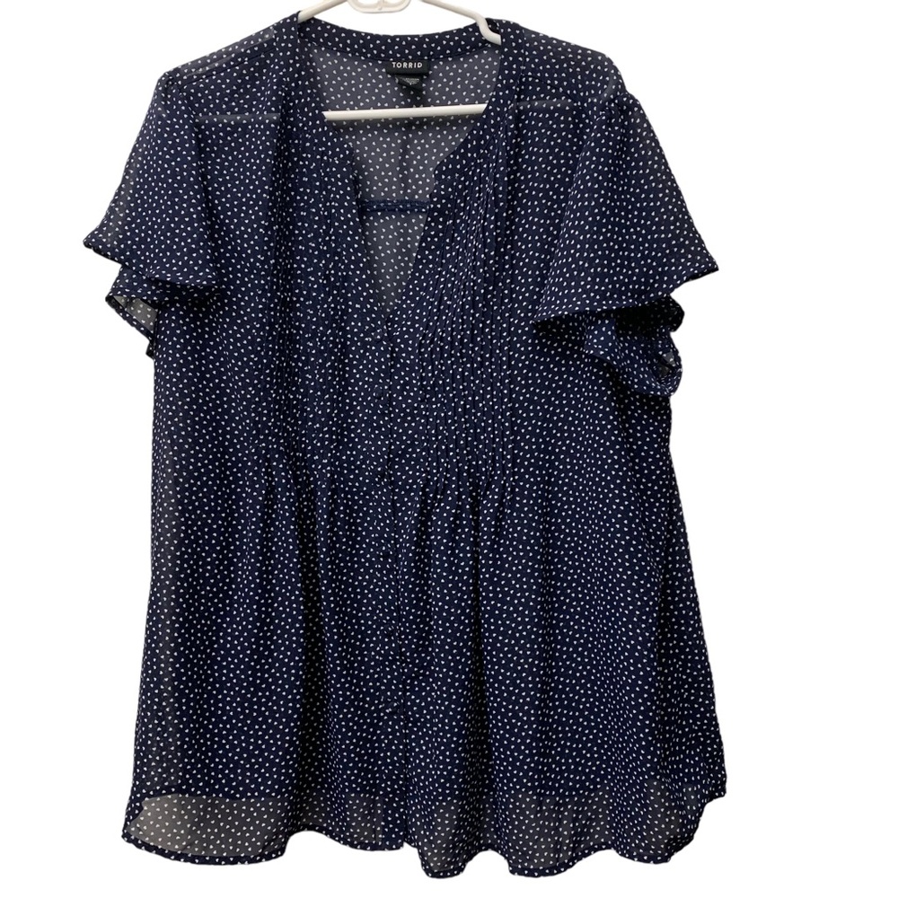 Torrid Navy Heart Print Flutter Sleeve Blouse